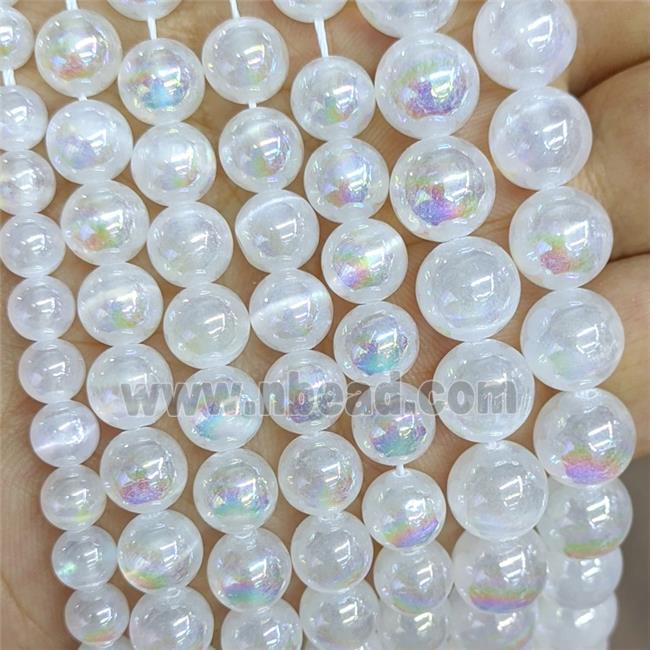 White Naural Selenite Beads Dye Electroplated Smooth Round