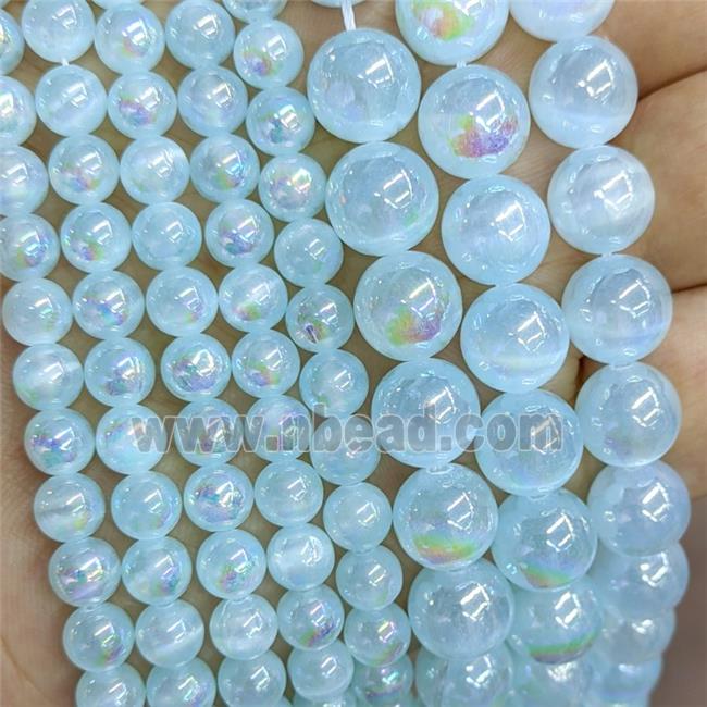 Aqua Naural Selenite Beads Electroplated Smooth Round