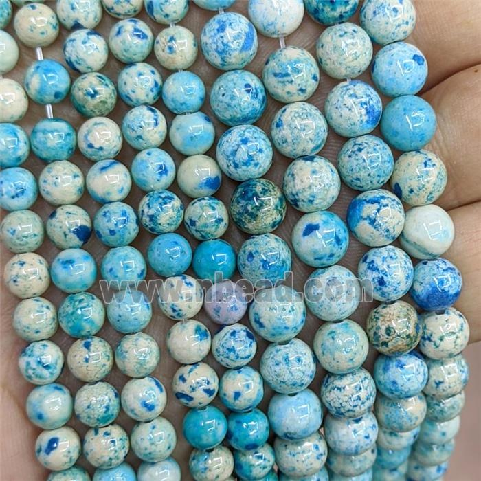 Natural River Jasper Beads Smooth Round Aqua Dye