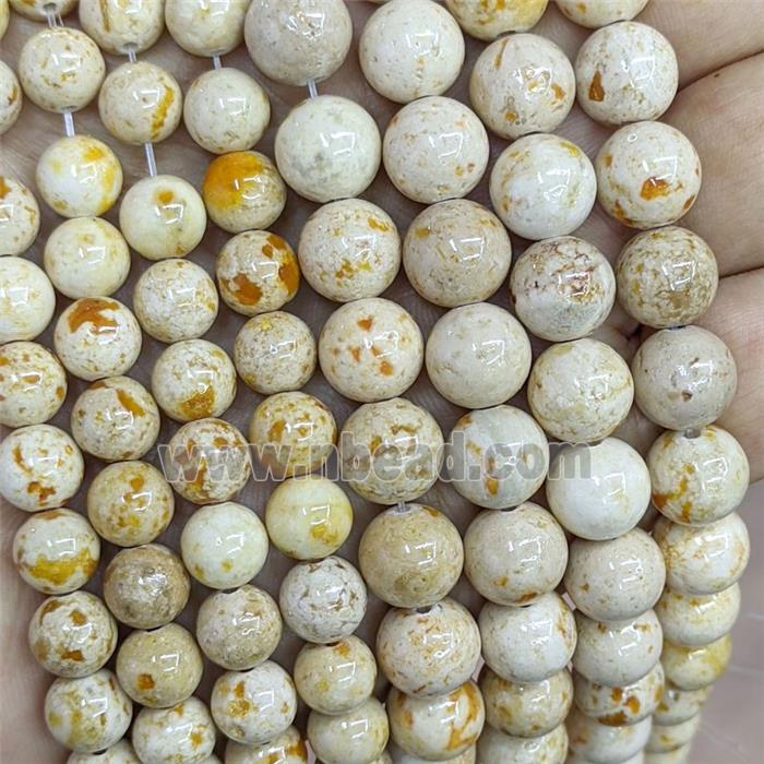 Natural River Jasper Beads Smooth Round Yellow Dye