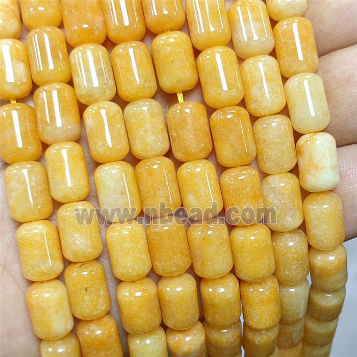 Natural Sponge Jade Tube Beads Yellow Dye
