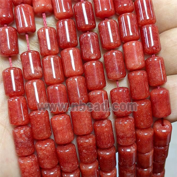 Natural Sponge Jade Tube Beads Red Dye