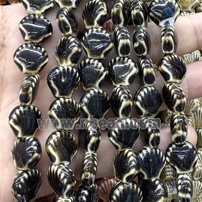 Porcelain Beads Scallop Shell Black