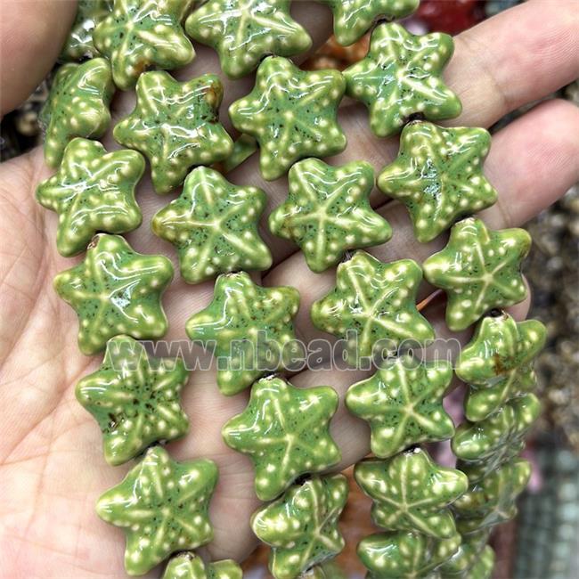 Porcelain Starfish Beads Green