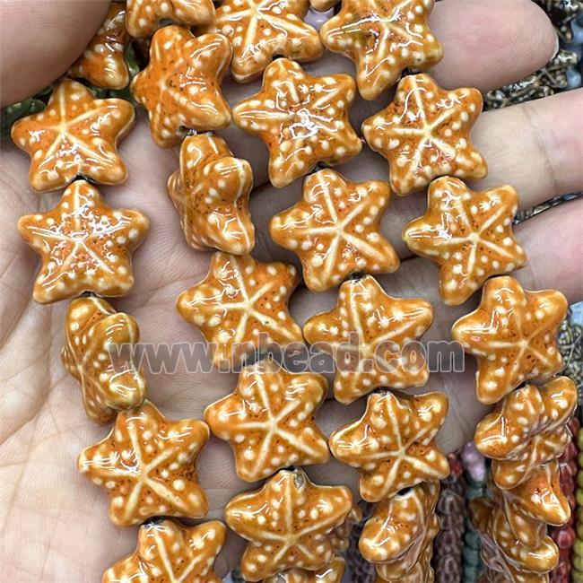 Porcelain Starfish Beads Orange