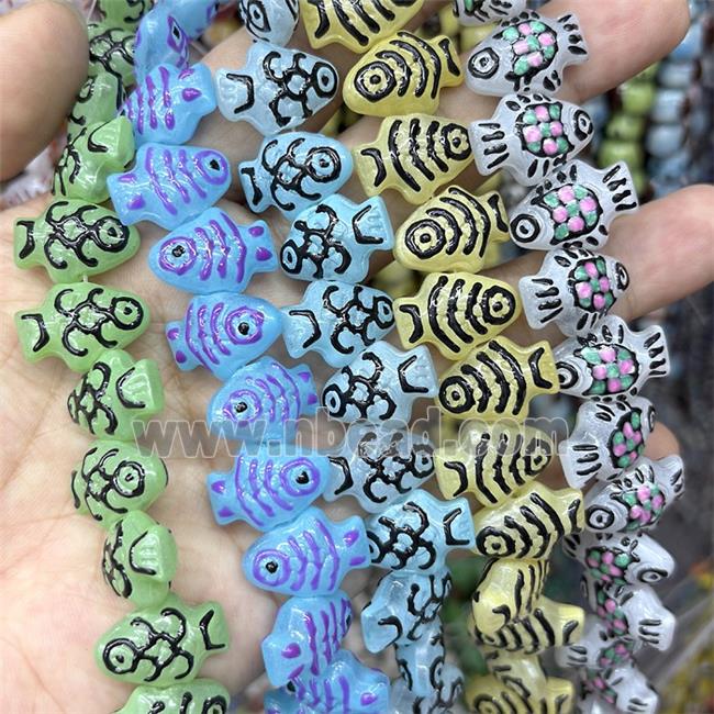 Lampwork Glass Fish Beads Mixed Color