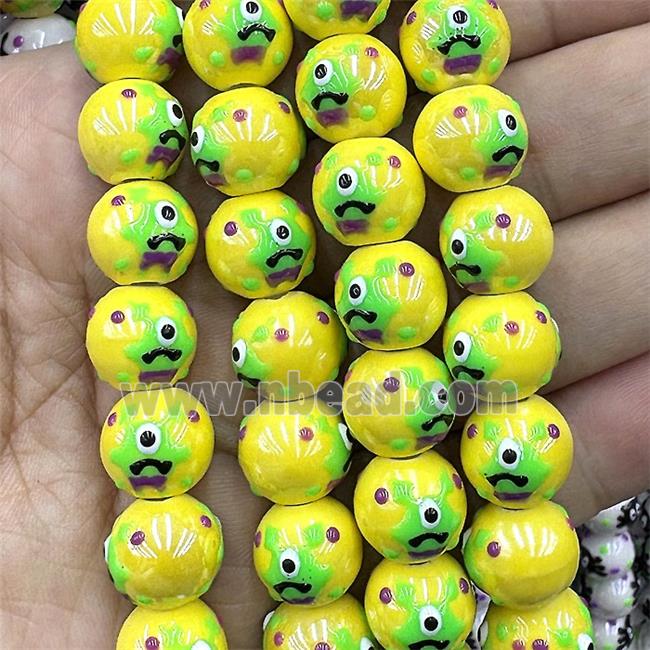 Porcelain Round Beads Yellow Halloween Spooky