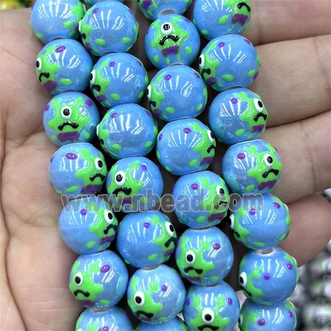 Porcelain Round Beads Blue Spooky