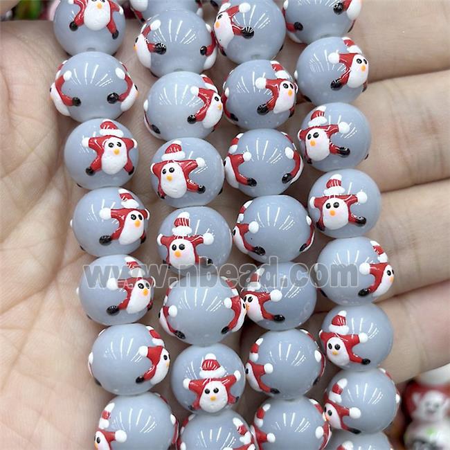 Porcelain Round Beads Christmas Santa Claus Gray