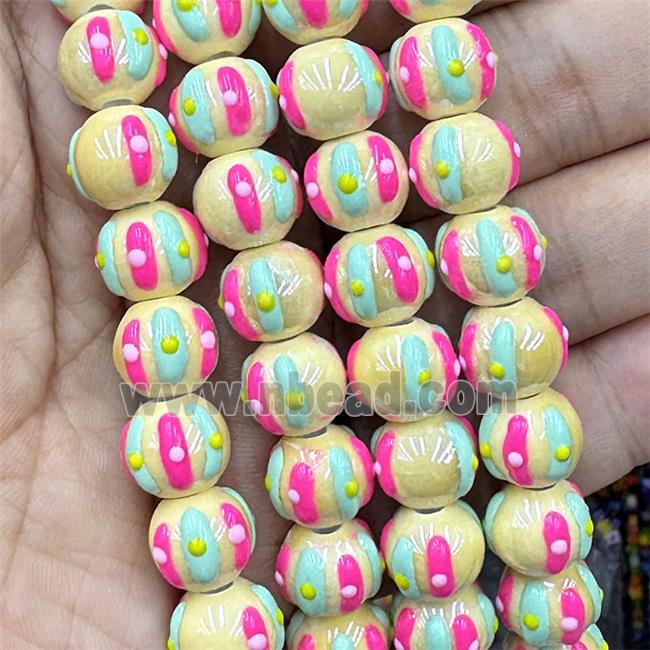 Porcelain Round Beads Halloween Pumpkin Yellow