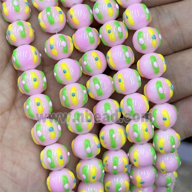 Porcelain Round Beads Halloween Pumpkin Pink