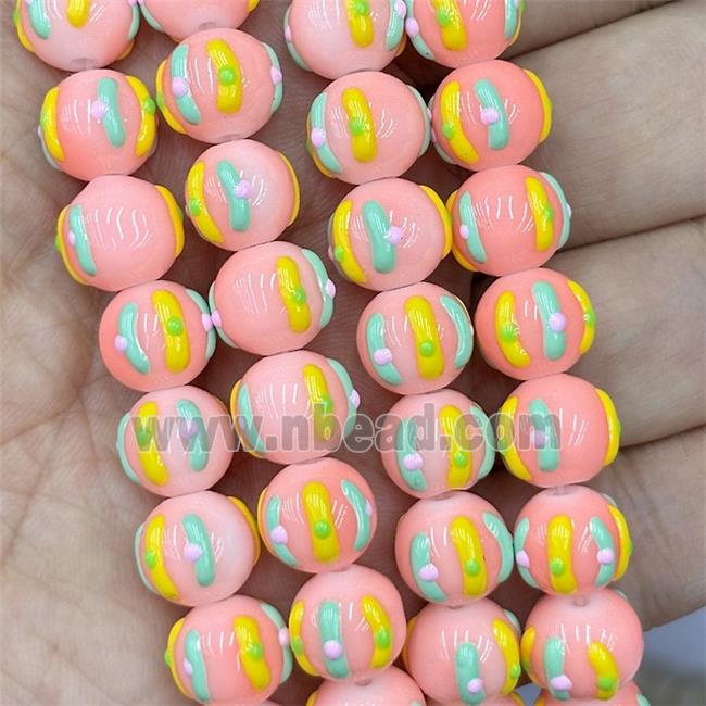 Porcelain Round Beads Halloween Pumpkin Pink