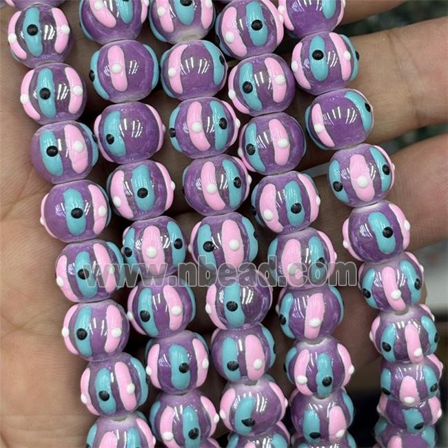 Porcelain Round Beads Halloween Pumpkin Purple