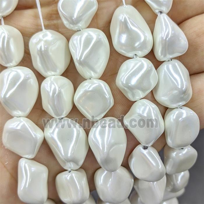 Pearlized Shell Beads Freeform White Dye