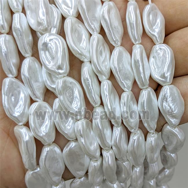 Baroque Style Pearlized Shell Beads Freeform White Dye