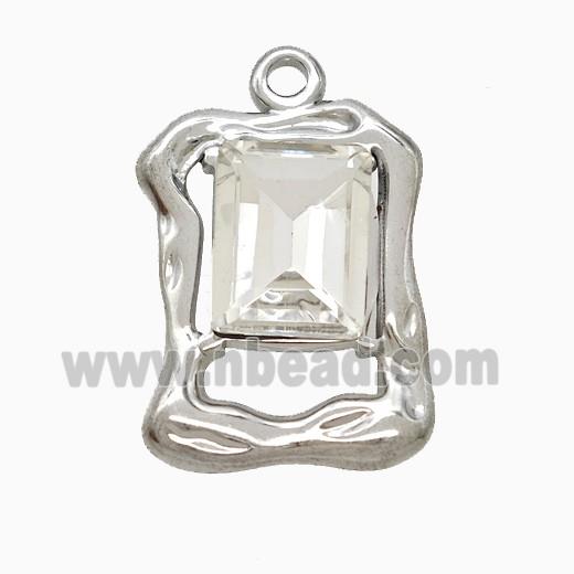 Raw Stainless Steel Rectangle Pendant Pave Crystal Glass