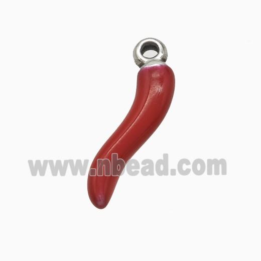 Raw Stainless Steel Chili Pendant Red Enamel
