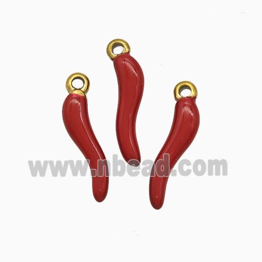 Stainless Steel Chili Pendant Red Enamel Gold Plated
