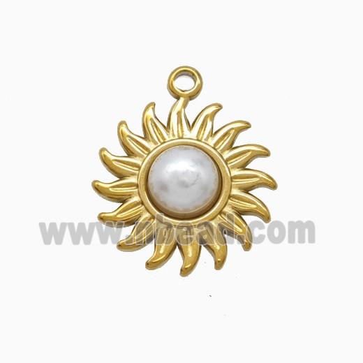 Stainless Steel Sun Pendant Pave Resin Gold Plated
