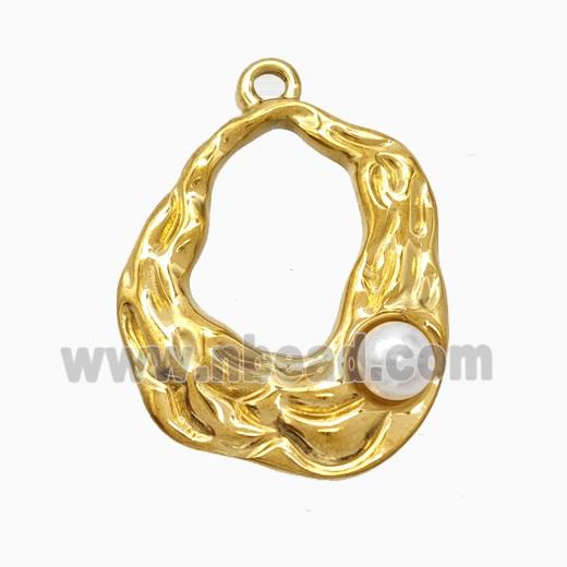 Stainless Steel Pendant Pave Resin Hammered Gold Plated