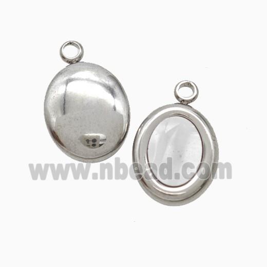 Raw Stainless Steel Oval Pendant Pave Shell