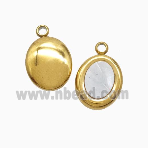 Stainless Steel Oval Pendant Pave Shell Gold Plated