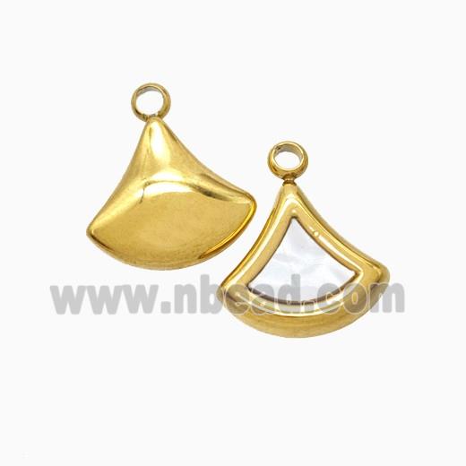Stainless Steel Ginkgo Leaf Pendant Pave Shell Gold Plated