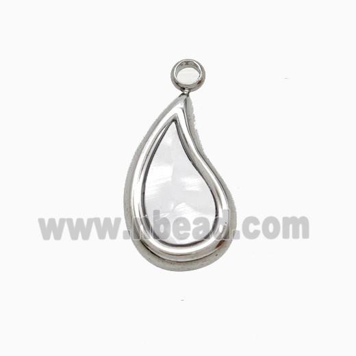 Raw Stainless Steel Teardrop Pendant Pave Shell