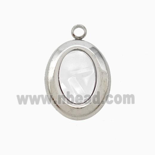 Raw Stainless Steel Oval Pendant Pave Shell