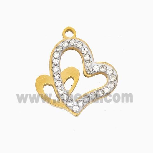 Stainless Steel Heart Pendant Pave Rhinestone Gold Plated