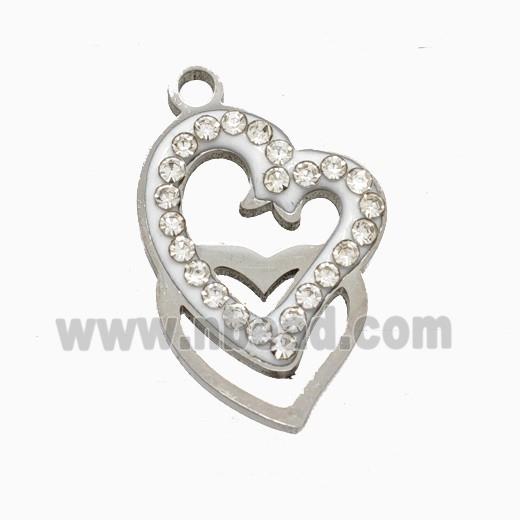 Raw Stainless Steel Heart Pendant Pave Rhinestone