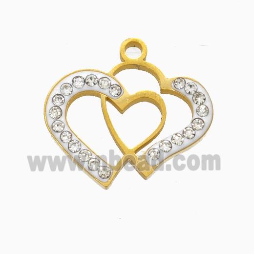 Stainless Steel Heart Pendant Pave Rhinestone Gold Plated