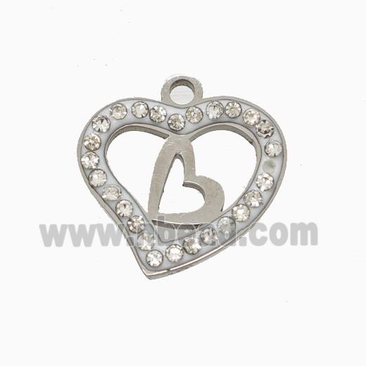 Raw Stainless Steel Heart Pendant Pave Rhinestone