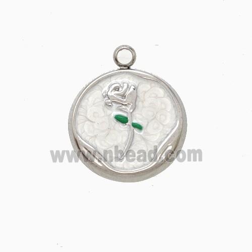 Raw Stainless Steel Flower Pendant White Painted