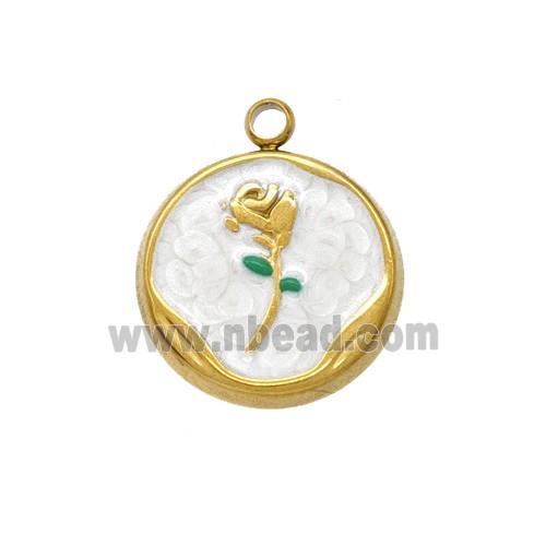 Stainless Steel Flower Pendant White Painted Gold Plated