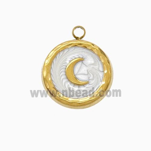 Stainless Steel Moon Pendant White Painted Gold Plated