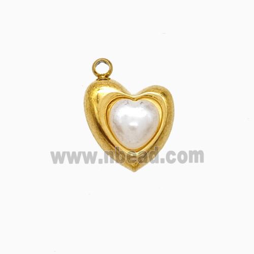 Stainless Steel Heart Pendant Pave Resin Gold Plated
