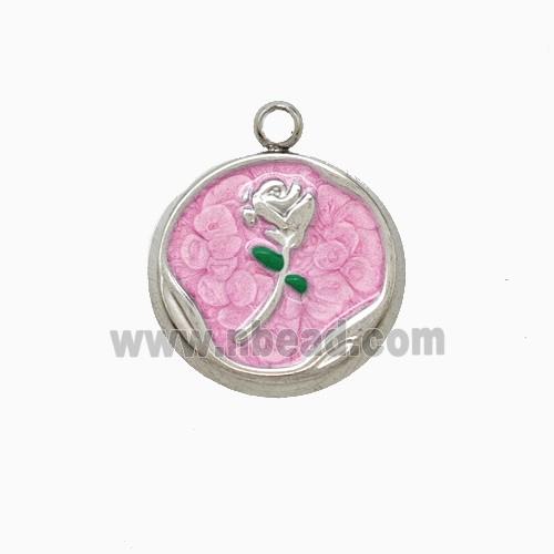 Raw Stainless Steel Flower Pendant Pink Painted