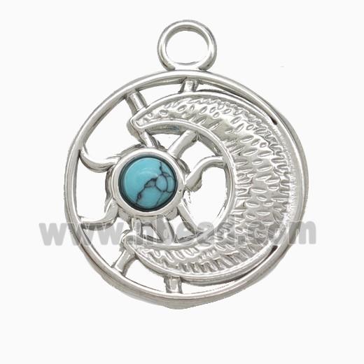 Raw Stainless Steel Moon Pendant Pave Howlite