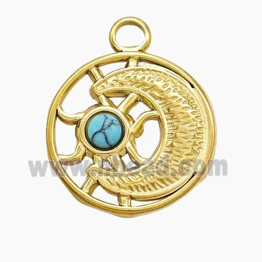 Stainless Steel Moon Pendant Pave Howlite Gold Plated