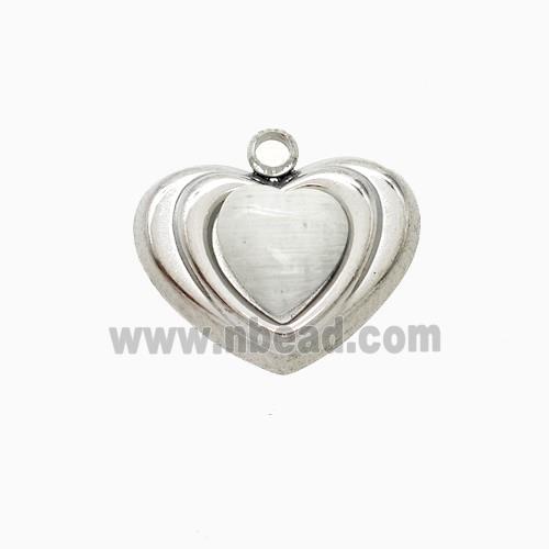 Raw Stainless Steel Heart Pendant Pave Resin