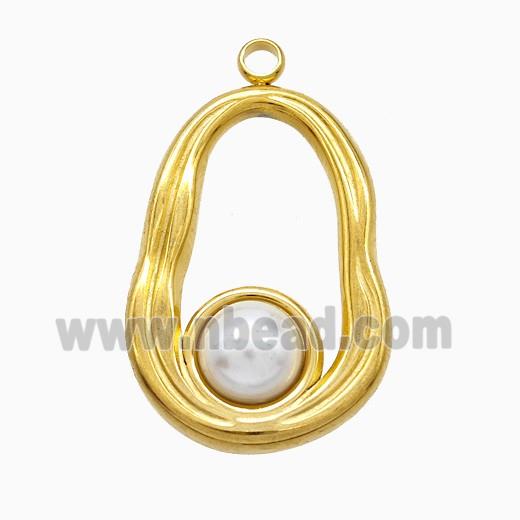 Stainless Steel Teardrop Pendant Pave Resin Gold Plated