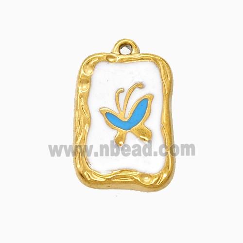 Stainless Steel Butterfly Pendant Enamel Rectangle Gold Plated
