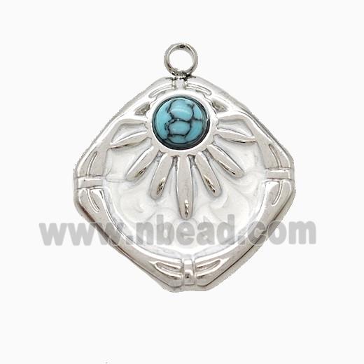 Raw Stainless Steel Sun Pendant Pave Howlite White Painted