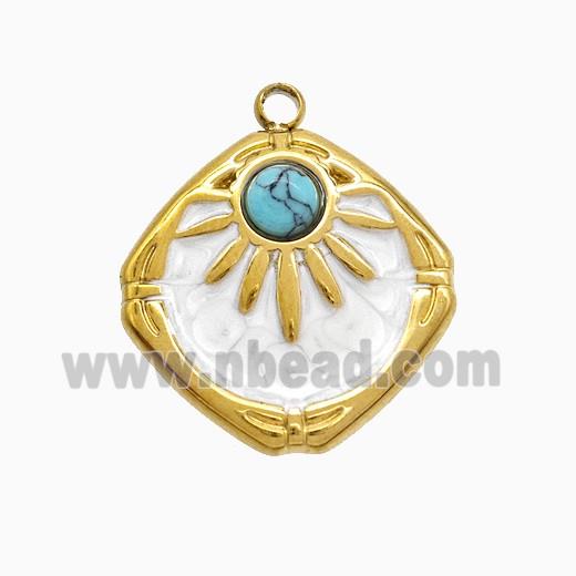 Stainless Steel Sun Pendant Pave Howlite White Painted Gold Plated