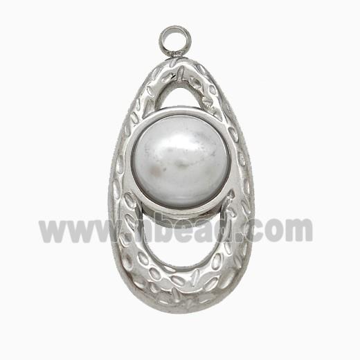 Raw Stainless Steel Teardrop Pendant Pave Resin