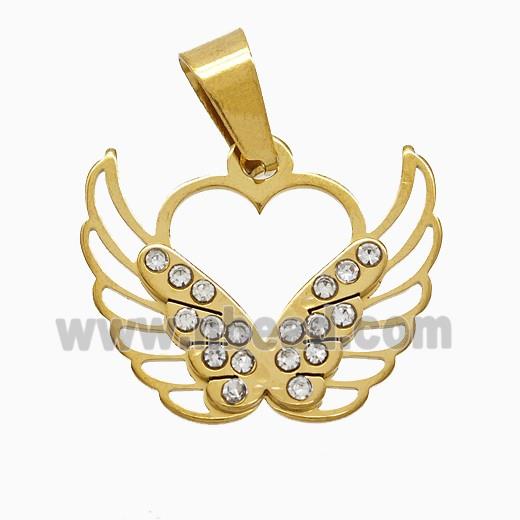 Stainless Steel Angel Wings Pave Rhinestone Gold Plated