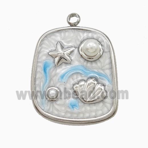 Raw Stainless Steel Starfish Shell Pendant Pave Resin White Painted