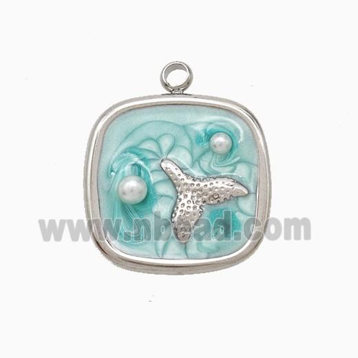 Raw Stainless Steel Mermaid-Tail Pendant Pave Resin Green Painted