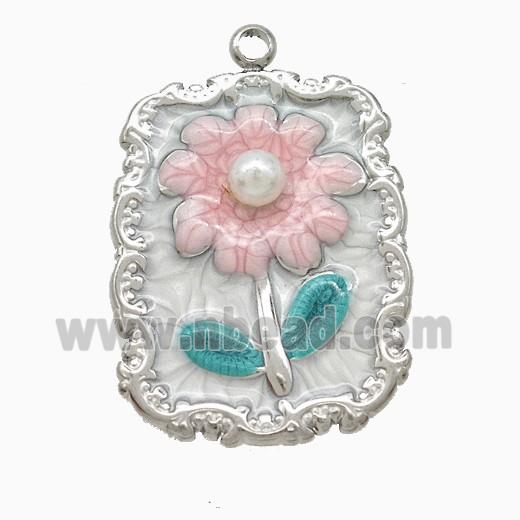 Raw Stainless Steel Flower Pendant Pave Resin Painted